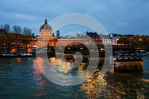 Paris, France. Night view of illuminated French Institute