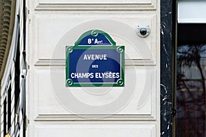PARIS, FRANCE - Nov 01, 2017: Close up Shot of Avenue des Champs-Ãâ°lysÃÂ©es Sign