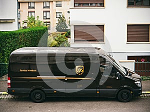 UPS delivery van parked on