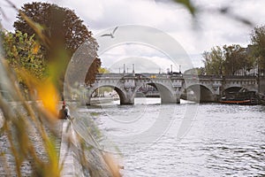 PARIS, FRANCE - November 02, 2023: bridges in Paris in autumn