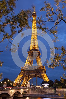 PARIS, FRANCE - OCTOBER 1: Tour Eiffel at Night on October 1, 2012 in Paris, France. During the night, 352 floodlights illuminate