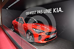 Paris, France - October 03, 2018: KIA Stinger at Paris Motor Show