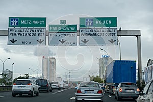 PARIS, France- October 06, 2020 : Preselection lanes near Paris with havy traffic