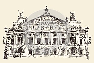 Paris, France, Palais Garnier (Paris opera house) vintage engraved illustration