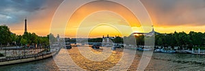 Paris France, panorama city skyline sunset at Seine River