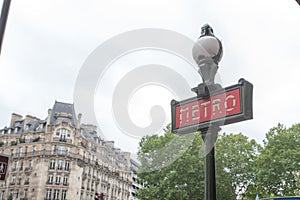 Paris, France - retro metro station sign. Subway train entrance