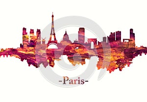 Paris France skyline in red