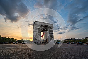 Paris France, sunset at Arc de Triomphe and Champs Elysees