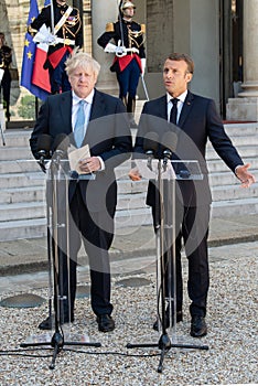 Paris, FRANCE - 22th august 2019 : Boris Johnson with Emmanuel Macron at ElysÃÂ©e Palace