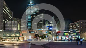 Paris, France - Timelapse - La Defense Business District at Night and its Shopping Center Tower Under Construction