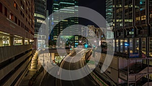 Paris, France - Timelapse - Night City Traffic in the Streets of La Defense Business District Towers