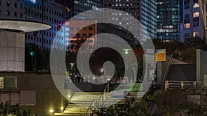 Paris, France - Timelapse - Peoples Arriving at La Defense Business District at Night Buildings and Towers