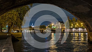 Paris, France - Timelapse - Seine River and Tourists Cruises From Romantic Docks Lights Reflections Paris