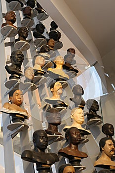 Paris, France. 02.25.2016/ Variety of the human kind with various heads exhibited in the new Paris Museum of Man