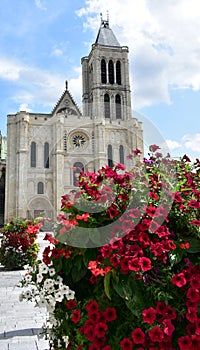 Basilique Royale de Saint-Denis or Basilica of Saint Denis, west facade. Paris, France.