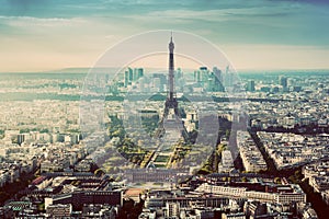 Paris, France vintage skyline, panorama. Eiffel Tower, Champ de Mars