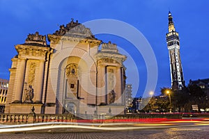 Paris Gate and Belfry of the Town Hall in Lille in France