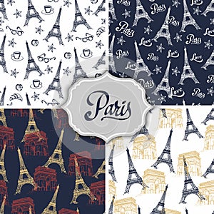 Paris hand drawn patterns set