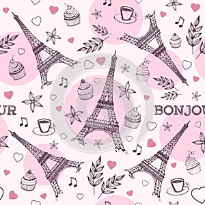 Paris hand drawn seamless pattern vector