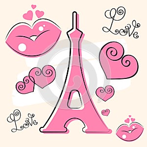 Paris Hand Drawn Vector Lettering And Eiffer Tower. Design Element For Cards, Banners, Flyers, Paris Lettering Isolated On White