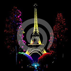 Paris Illuminated Eiffel Tower Scene at Night