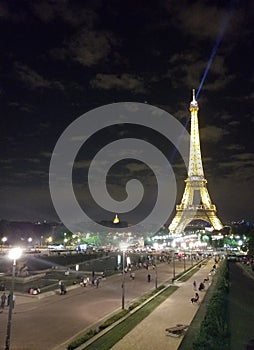 Paris, July 2017: Eiffel tower at night light show. Paris