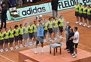 PARIS - JUNE 7: Roger Federer with cup
