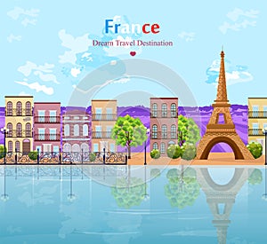 Paris landscape architecture of the city Vector. Tour Eiffel famous attractions view