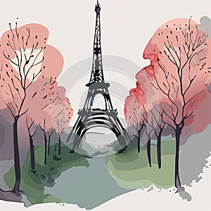 Paris landscape, Eiffel Tower landscape.