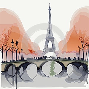 Paris landscape, Eiffel Tower landscape.