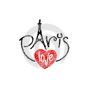 Paris letters text logo with tower and love word