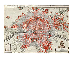 Paris Map in Dutch vintage illustration by Guillaume Delisle. Digitally enhanced by rawpixel