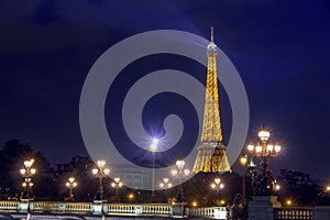 Eiffel Tower and Pont Alexandre III at night