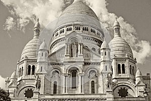 Paris Montmatre Cathedral detail in black and white photo