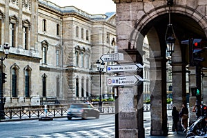 Paris Museum of the Louvre. Main entrance. Facade of beautiful historic building