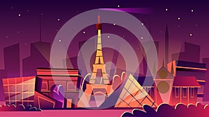 Paris night cityscape vector cartoon illustration