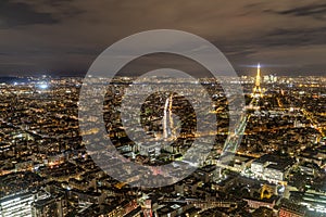 Paris night view aerial panorama