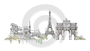 Paris, Notre Dame. Thriumph arch and Eiffel Tower, sketch collection