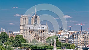 Paris Panorama with Cite Island and Cathedral Notre Dame de Paris timelapse from the Arab World Institute observation