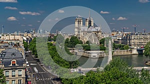 Paris Panorama with Cite Island and Cathedral Notre Dame de Paris timelapse from the Arab World Institute observation
