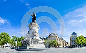 Paris panorama of the monument to the Republic with the symbolic statue of Marianna