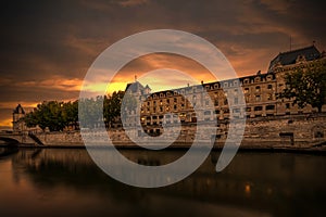 Paris police headquarter over the Seine River photo