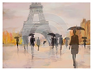 Paris in a rainy day of autumn by Eiffel Tower