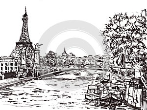 Paris river hand draw