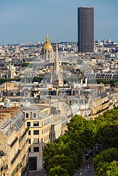 Paris rooftops in summer with the Invalides and Montparnasse Tower. Paris, France