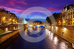 Paris Seine river sunset in France Saint Michel