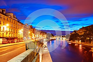 Paris Seine river sunset in France Saint Michel