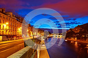 Paris Seine river sunset in France Saint Michel