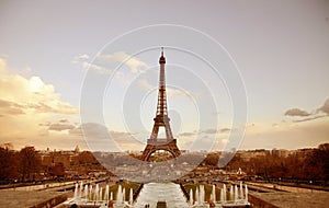 Paris sepia cityscape with Eiffel tower photo