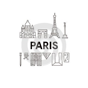Paris skyline. Cute And Funny Doodle Style.